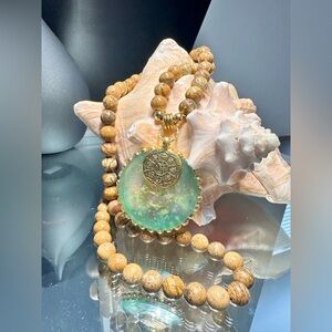 TIBETAN ASHTAMANGALA NATURAL STONES NECKLACE